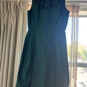 Tahari Elegant Dark Green Midi Dress with Embellishments
